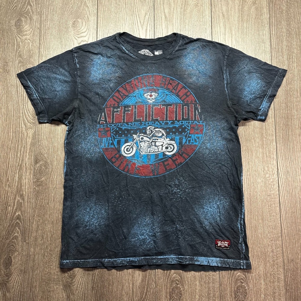 Affliction American Customs T Shirt Gray Blue Size XL Made In USA Daytona